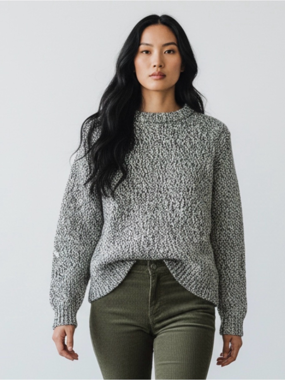 J. crew Marled green and white Classic Crewneck Bouclé Sweater cotton